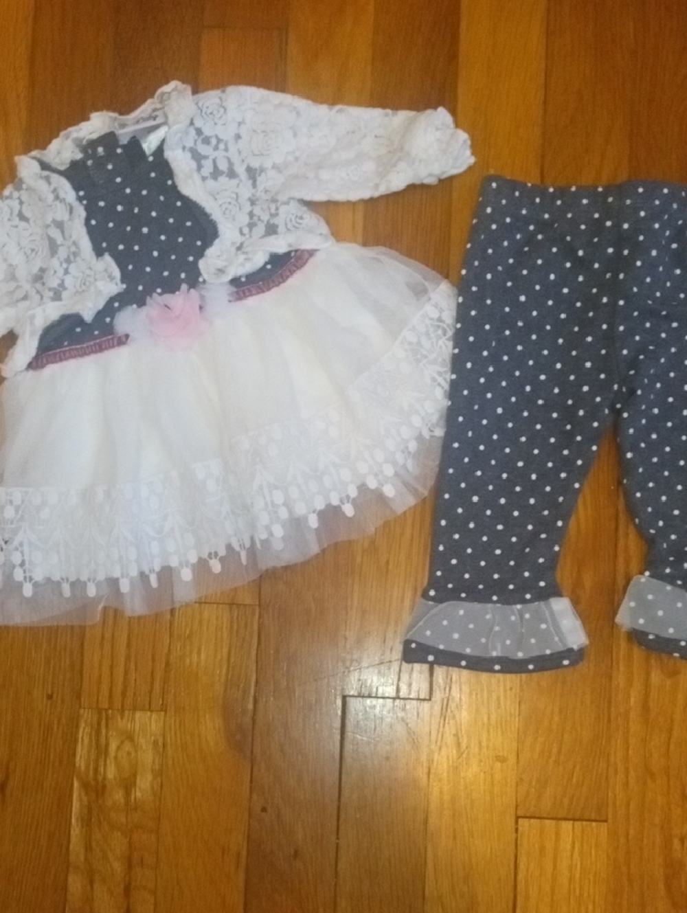 girl 6-9 month white gray tulle top with matching leggings